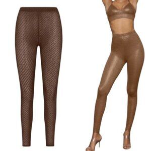 SKIMS Signature Logo Foil Print Mesh Stretch Full-Length Leggings 4XL APLEG-2186